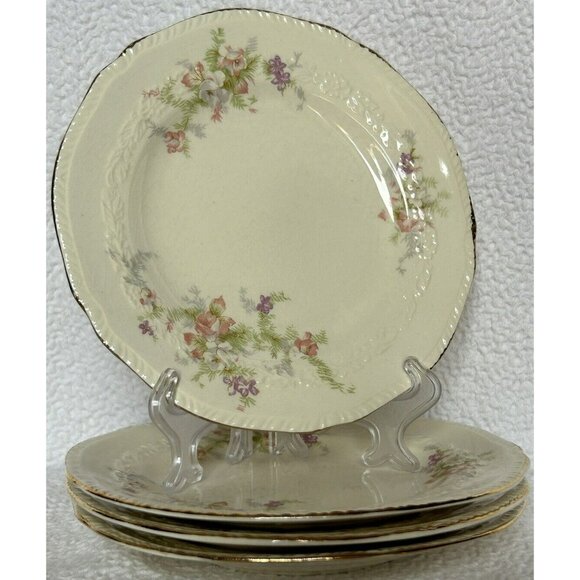 Crown Potteries Bread Plates Pattern #9107 Set Of Four Vintage 1942 Embossed GUC - Picture 1 of 11